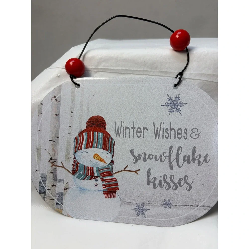 Set of 2 Snowman Christmas Hanging Signs Winter Wishes Peace on Earth C22244